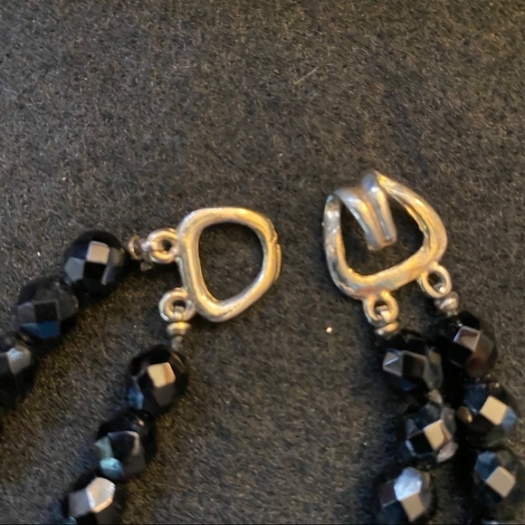 Vintage Black Glass Jet Beads Cut Glass Faceted Bead Necklace Halloween Flapper - Picture 4 of 5